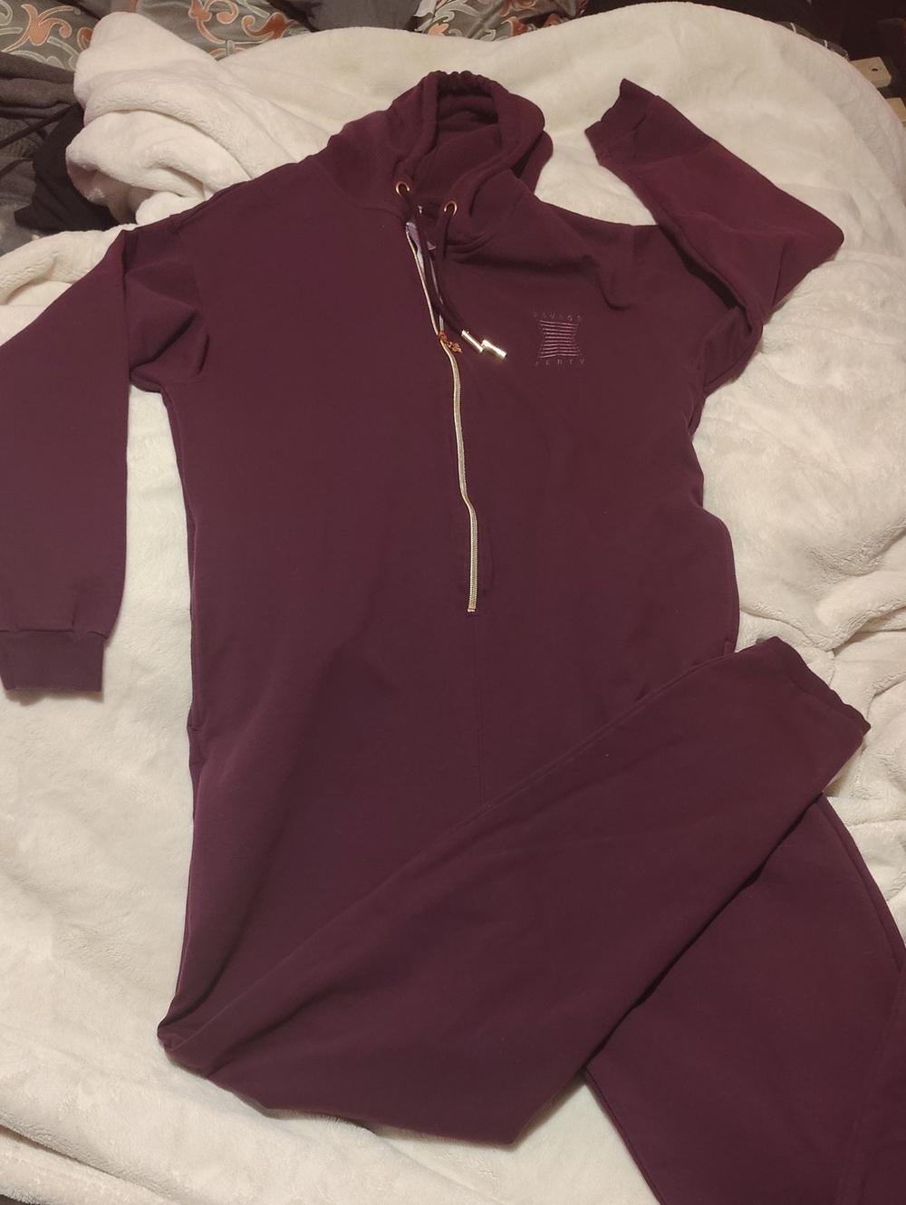 Savage X Fenty Burgundy Hooded One-Piece Jumpsuit
